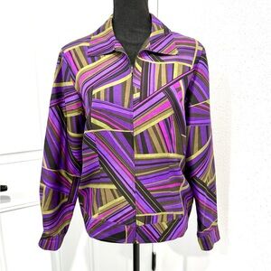 Allison‎ Taylor Multicolor silk Striped Bomber Jacket 8